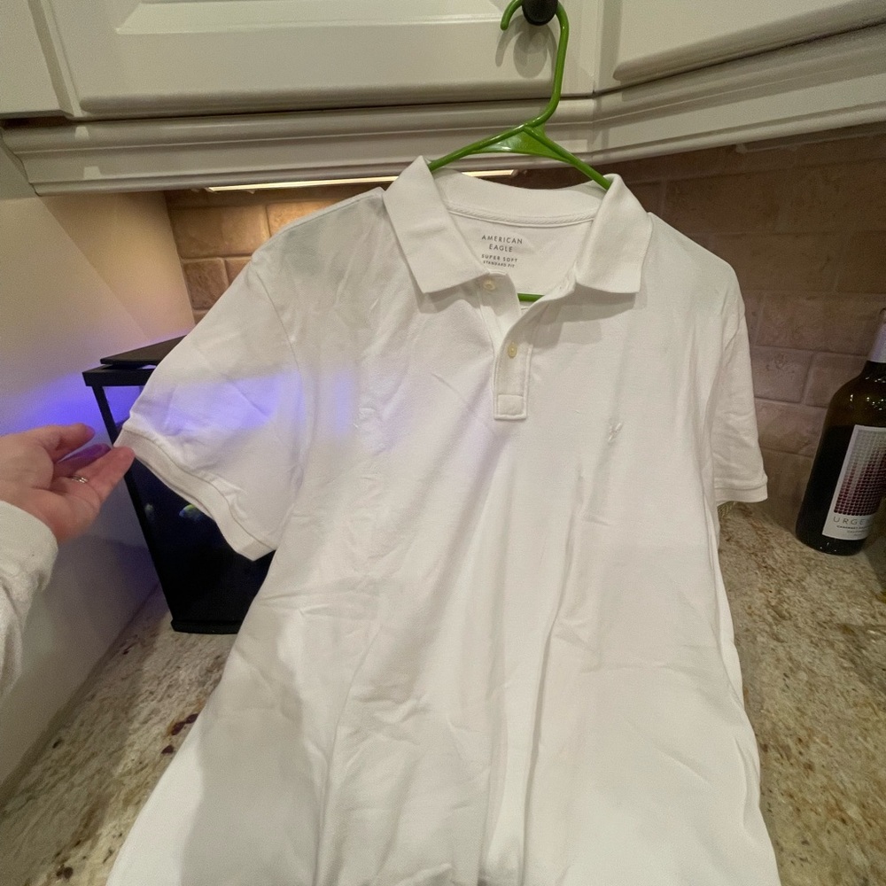 American Eagle Outfitters White Polo Shirt Classic Cotton Casual